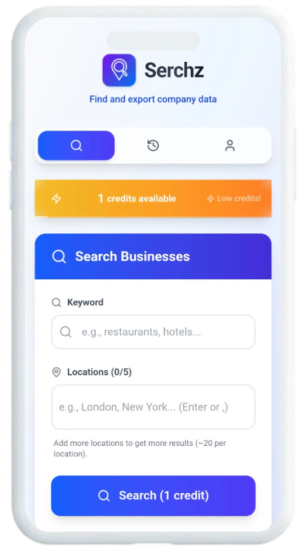 Mockup de la aplicación móvil de Serchz